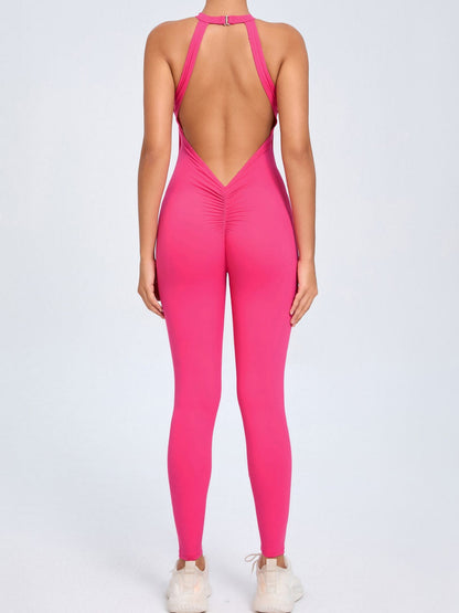BUYCO Female Fitted Backless Hollow Out V-shaped Waist Ruched Back Jumpsuit