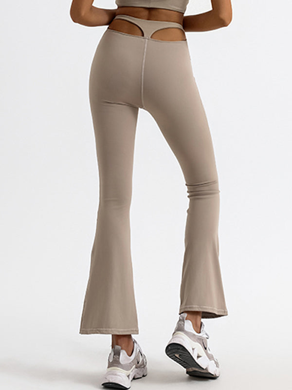 BUYCO Female Solid Color High-waisted Hollow Out Flare Pants