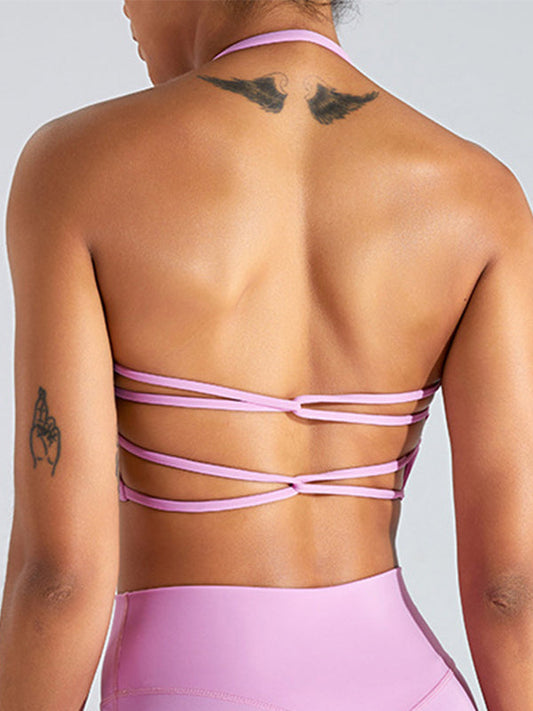 BUYCO Female Solid Color Backless Cross Back Sports Bras