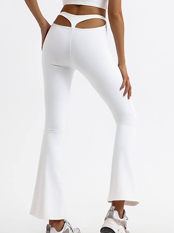 BUYCO Female Solid Color High-waisted Hollow Out Flare Pants