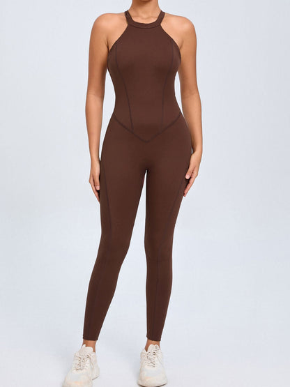 BUYCO Female Fitted Backless Hollow Out V-shaped Waist Ruched Back Jumpsuit