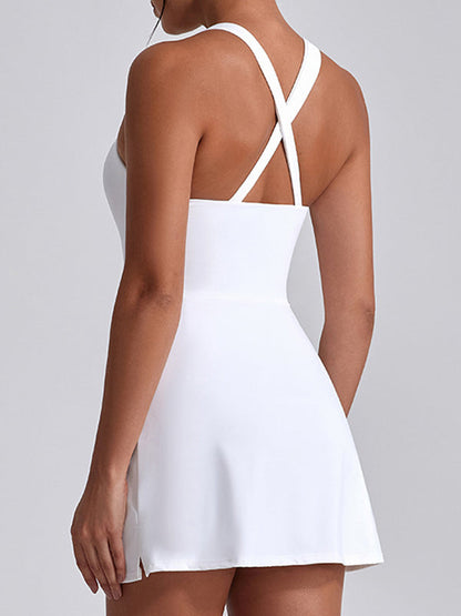 BUYCO Female U Collar I-shaped Zipper Cross Back Quick-dry Dress