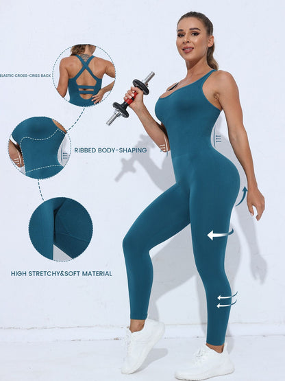 BUYCO Female Cross Back Hollow Out Quick Dry Jumpsuit