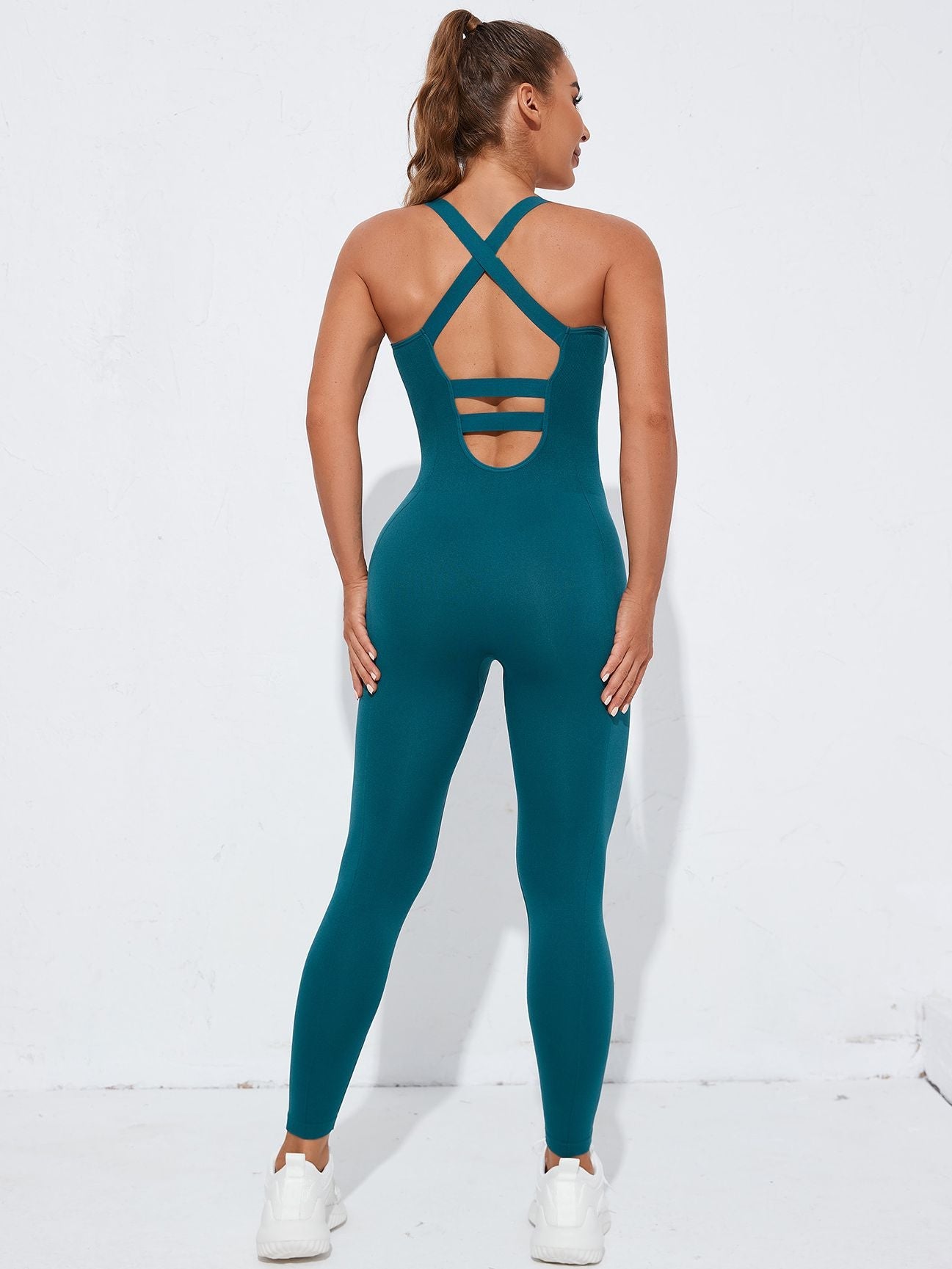 BUYCO Female Cross Back Hollow Out Quick Dry Jumpsuit