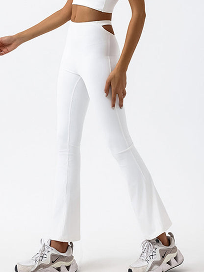 BUYCO Female Solid Color High-waisted Hollow Out Flare Pants