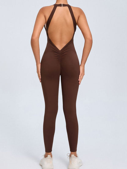 BUYCO Female Fitted Backless Hollow Out V-shaped Waist Ruched Back Jumpsuit
