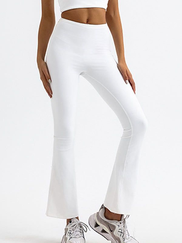 BUYCO Female Solid Color High-waisted Hollow Out Flare Pants