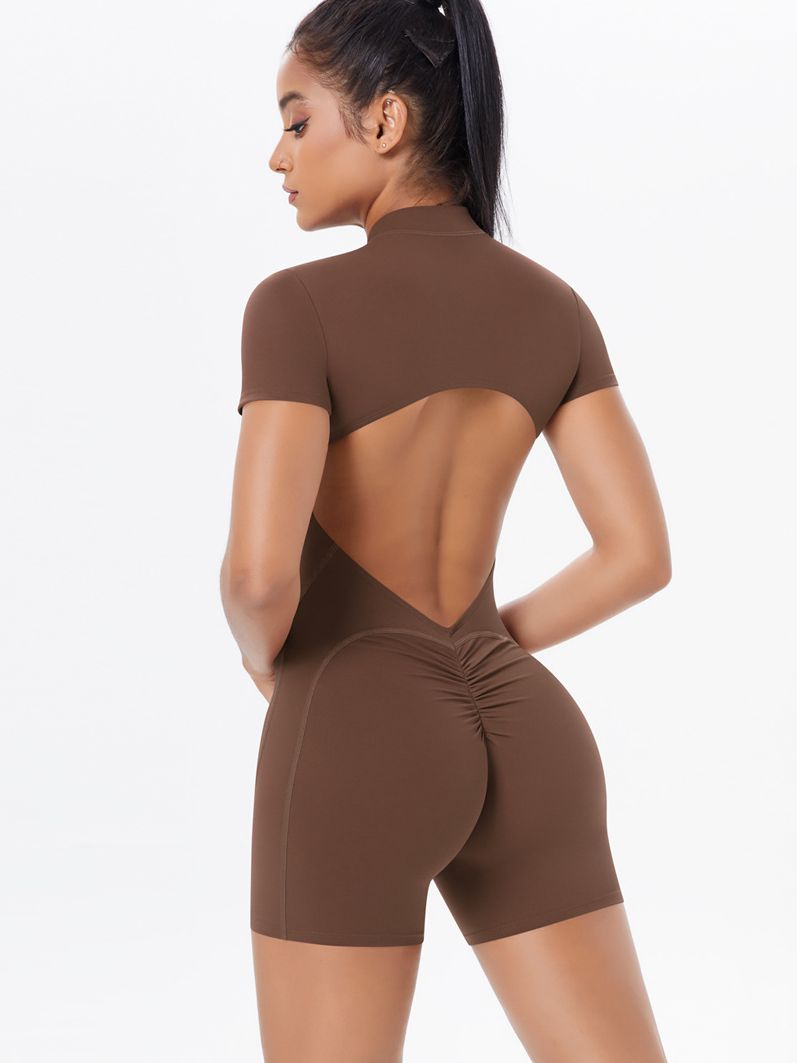 BUYCO Female Hollow Out Backless Ruched Back Push Up Design Romper