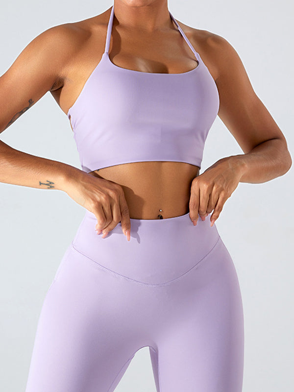 BUYCO Female Solid Color Backless Cross Back Sports Bras