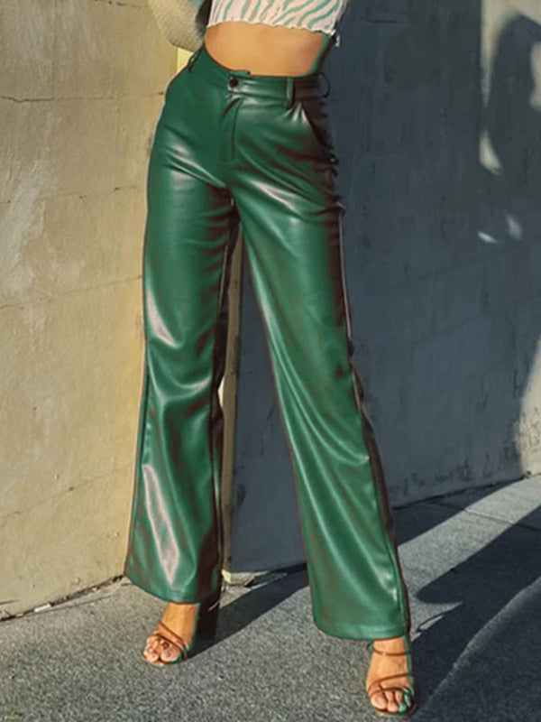 BUYCO Female Fuax Leather Pocket Fashion Pants