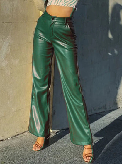 BUYCO Female Fuax Leather Pocket Fashion Pants