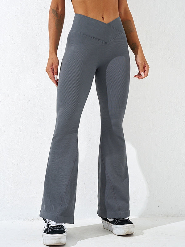 BUYCO Female V-shape Waist Ribbed Flare Ruched Back Leggings