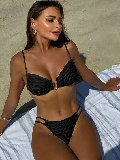 BUYCO Female Backless Drawstring Folds Bikini Set