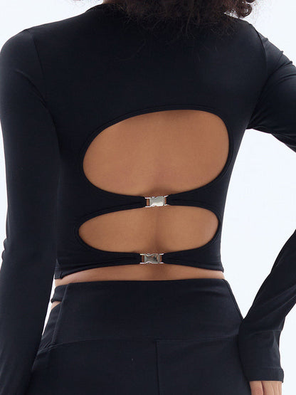 BUYCO Female Fitted with Chest Pads Hollow Out Thumbholes Long Sleeves