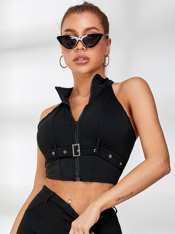 BUYCO Female Zipper Button Fake Pocket Sassy Tracksuit