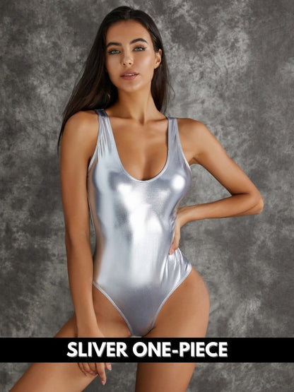 BUYCO Female Fitted Shiny Golden & Sliver Swimsuit