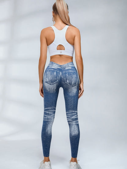 BUYCO Female Deep V Back Denim Ruched Back Leggings