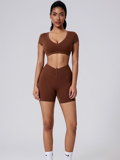 BUYCO Female Deep V Solid Color Backless Short Sleeves