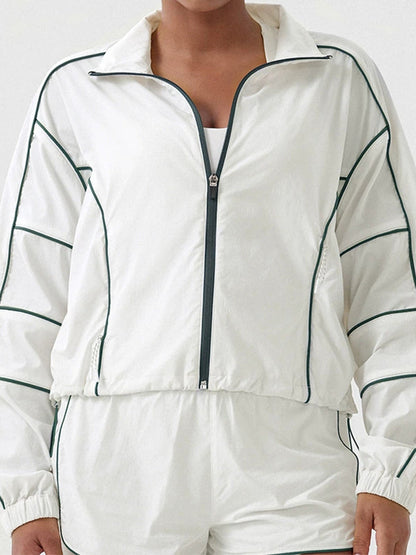 BUYCO Female Contrast Color Zipper Pocket Casual Loose Quick Dry Jackets