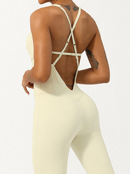 BUYCO Female Cross Back Hollow Out Adjustable Strap Backless Corset Quick Dry Jumpsuit