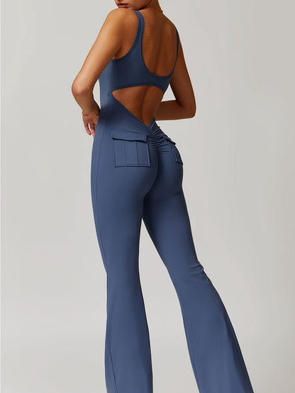 BUYCO Female Fitted Cutout Pocket Flare Fit Cargo Jumpsuit