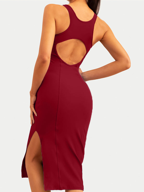 BUYCO Female Ribbed Yoga Elastic Tight Hollow Out Quick Dry Short Dress