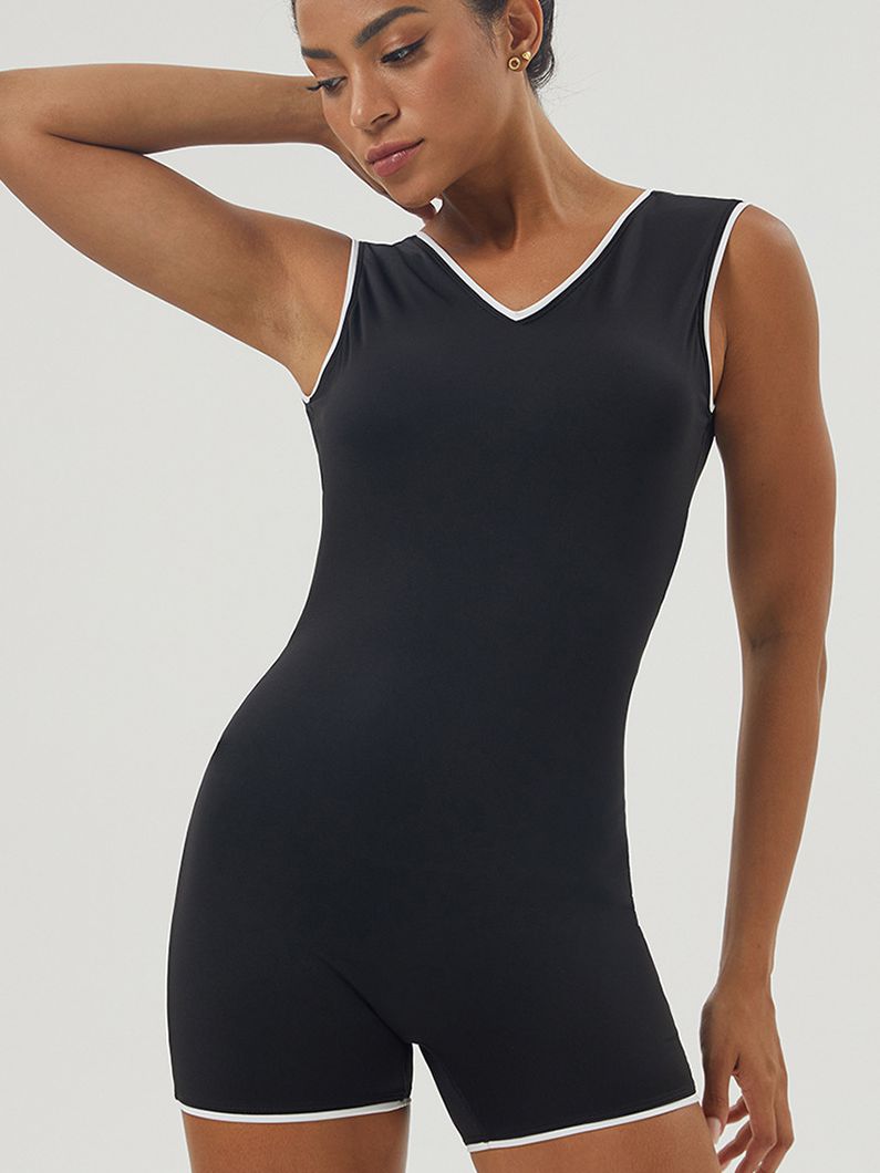 BUYCO Female Contrast Color V-neck Backless with Chest Pads Romper