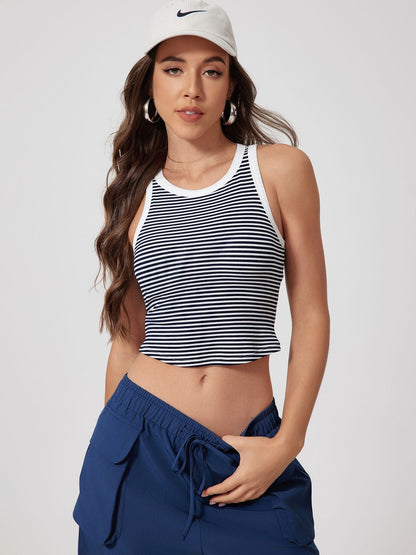 BUYCO Female U Collar Contrast Color Stripe Quick Dry Tank