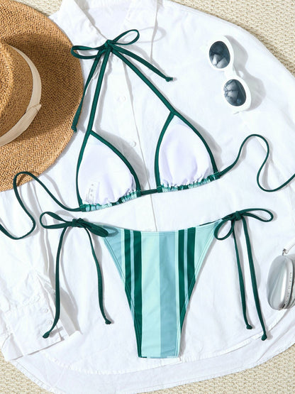 BUYCO Female Stripe Print Contrast Color Bikini Set