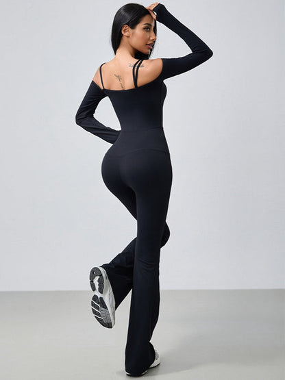 BUYCO Female U Collar Ruched Back Elastic Tight Jumpsuit
