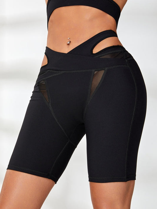 BUYCO Female Ribbed Cutout Mesh Spandex Gym Fit Shorts