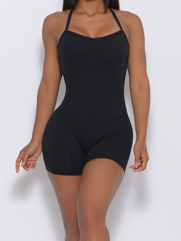 BUYCO Female Tracksuits Solid Color U Collar Cross Back Romper