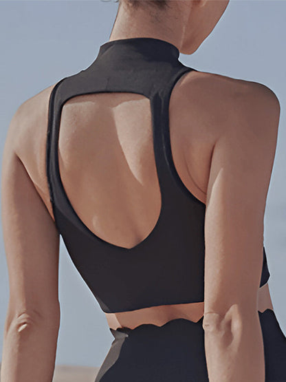 BUYCO Female Fitted Solid Color Hollow Out Stand Up Collar Tank