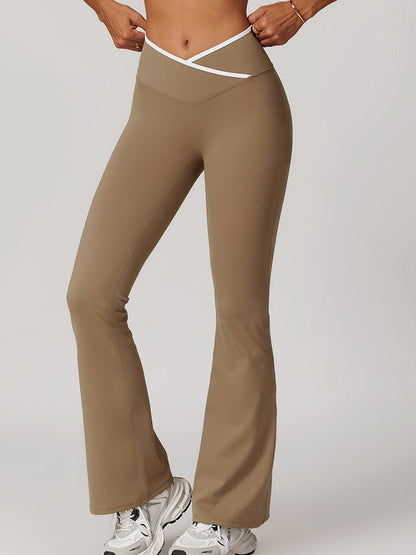 BUYCO Female Contrast Color V-shape Waist Flare Leggings