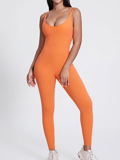 BUYCO Female Backless U Collar Ruched Back Hip-lift Jumpsuit