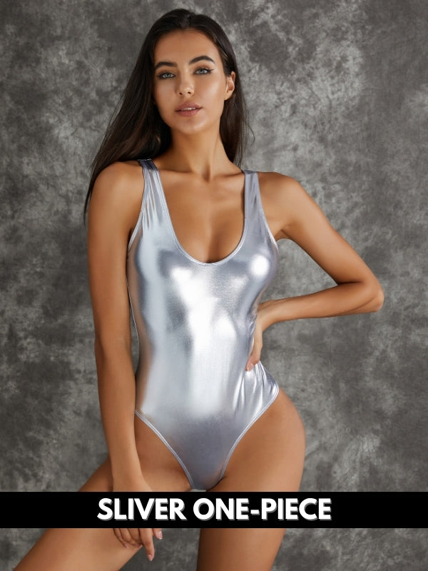 BUYCO Female Fitted Shiny Golden&Sliver Swimsuit