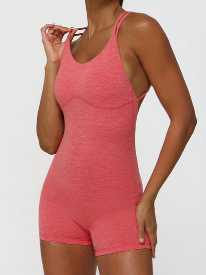 BUYCO Female Cross Back U Collar Ruched Back Hip-lift Romper