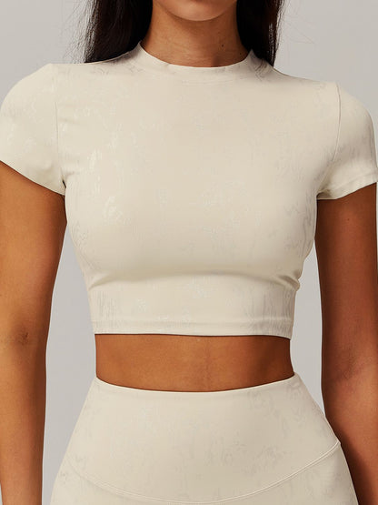 BUYCO Female Modern Stamping Print Elastic Tight Quick Dry Short Sleeves