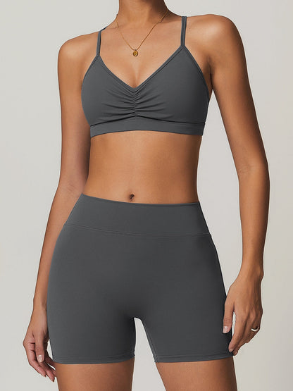 BUYCO Female Front Folds Cross Back Backless Pocket Short Tracksuit