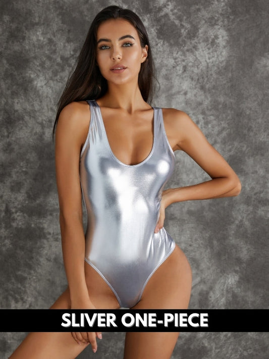 BUYCO Female Fitted Shiny Golden&Sliver Swimsuit