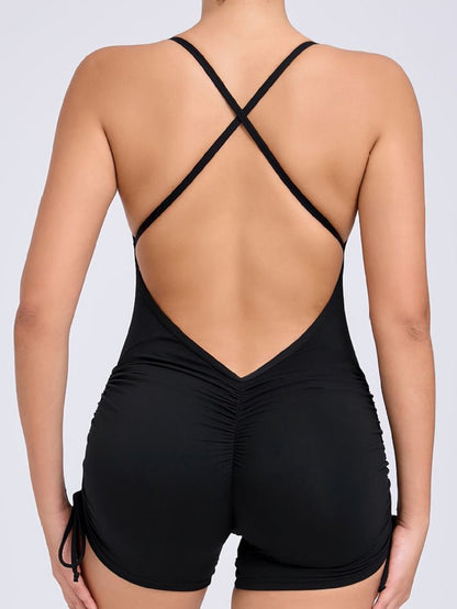 BUYCO Female V-neck Cross Back Ruched Back Drawstring Romper