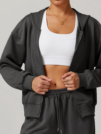 BUYCO Female Pocket Zipper Casual Hoodie