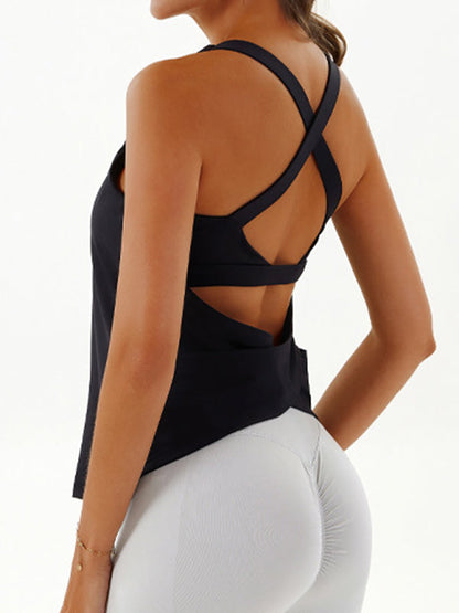 BUYCO Female U Collar Cross Back Hollow Out Two-in-one Tank