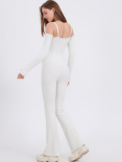 BUYCO Female U Collar Ruched Back Elastic Tight Jumpsuit