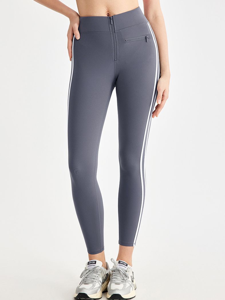 BUYCO Female Contrast Color Stripes Zipper High-rise Leggings