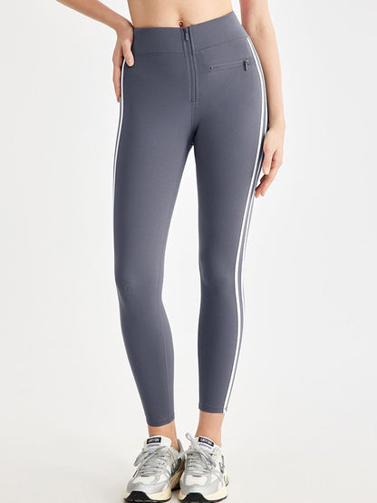 BUYCO Female Contrast Color Stripes Zipper High-rise Leggings