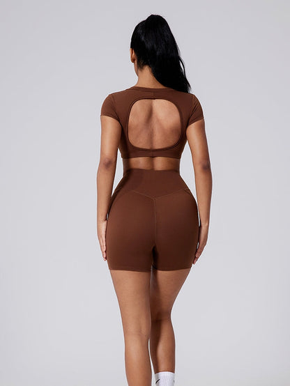 BUYCO Female Deep V Solid Color Backless Short Sleeves