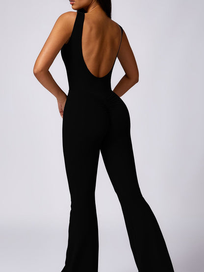 BUYCO Female Backless Elastic Tight Ruched Back Flare Jumpsuit