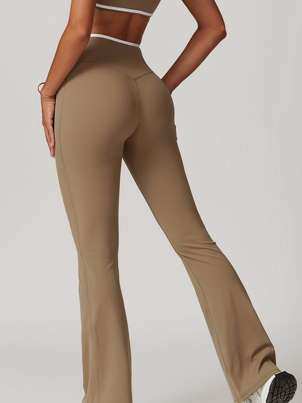 BUYCO Female Contrast Color V-shape Waist Flare Leggings