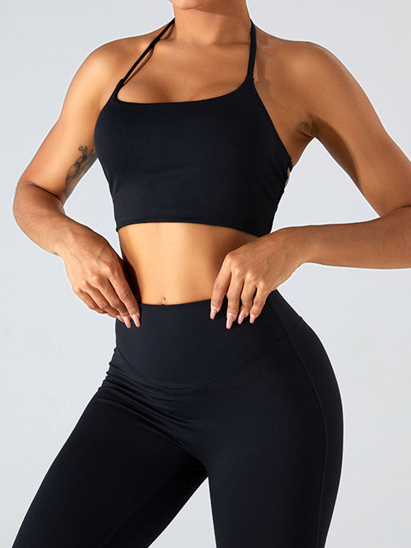 BUYCO Female Solid Color Backless Cross Back Sports Bras